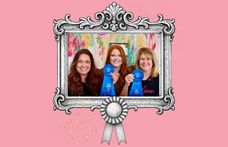 photo of award with illustrated frame and pink background