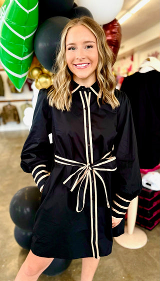 Vienne Button Down Black Long Sleeve Dress