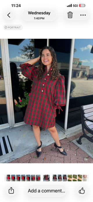 Carol Red Plaid Puff Sleeve Dress