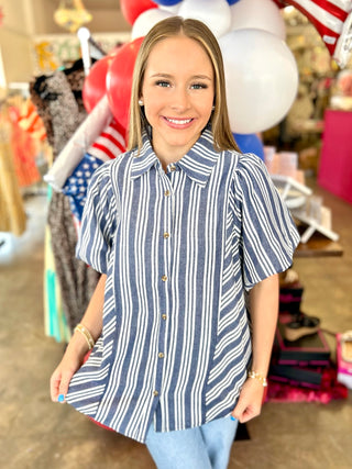 Nixie Blue Bubble Sleeve Top