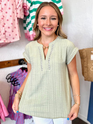 Anya Textured Top in Light Olive