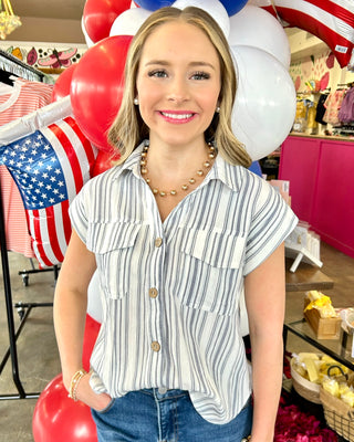 Kayleigh Striped Top in Navy
