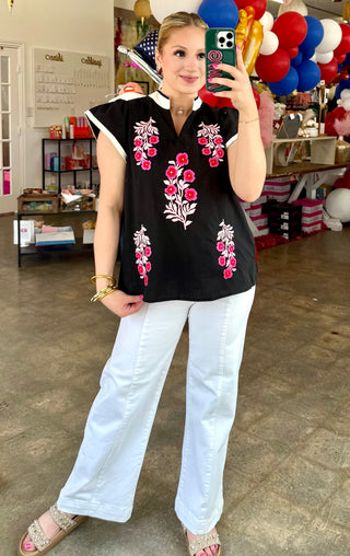Meline  V-neck Blouse in Black