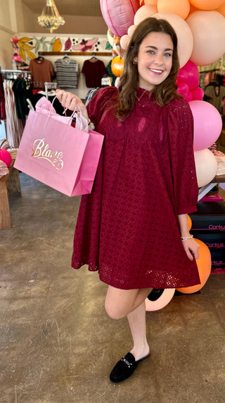 Junie Flowy Long Sleeve Dress in Burgundy