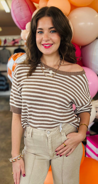 Aya Striped Knit Sweater in Mocha