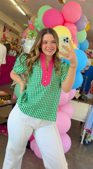 Brynne Puff Sleeve Top in Green