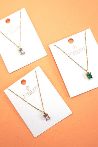 JOSSLYN by wall to wall - 18K STAINLESS STEEL TARNISH FREE GLASS NECKLACE | 40NK9444: CRYSTAL CLEAR