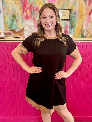 Ezekiel Solid Mini Dress in Black/Taupe