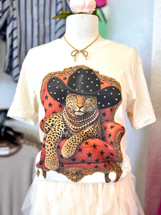 Gameday Leopard Cowboy Crystal Graphic Tee