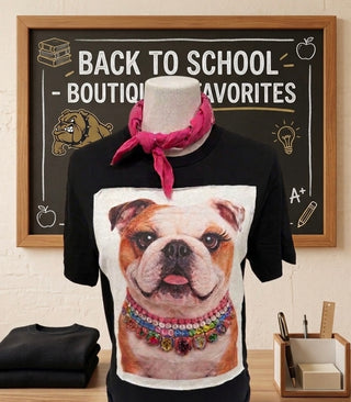 Jeweled Collar Bulldog on Black Tee