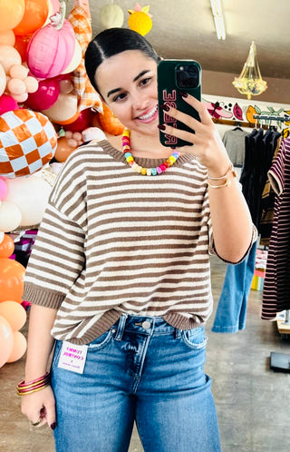 Aya Striped Knit Sweater in Mocha
