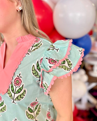 Hartford Mint Boho Floral Top