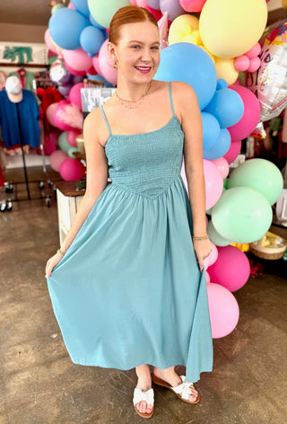 Kesha Smocked Midi Dress in Mint