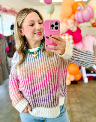 Luca Striped Knit Sweater in Ivory/Rainbow