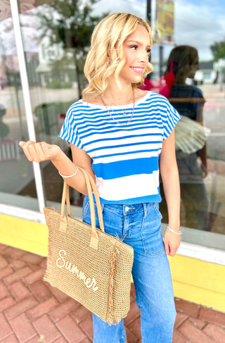 Prestin Blue/White Striped Knit Top