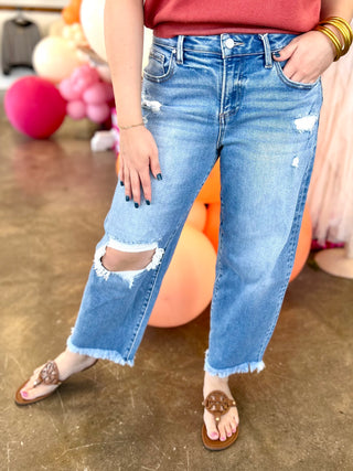 Kessen Crop Barrel Distressed Jeans by Risen