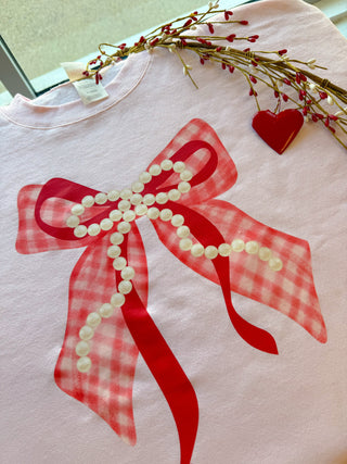 Gingham Pearl Bow Sweatshirt