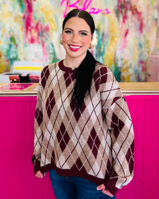 Arianna Argyle Knit Top