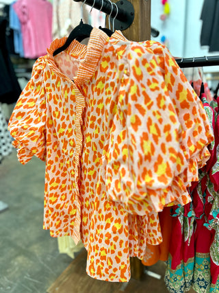 Wylie Leopard Ruffle Blouse