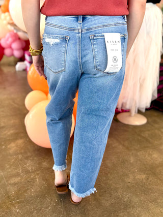 Kessen Crop Barrel Distressed Jeans by Risen