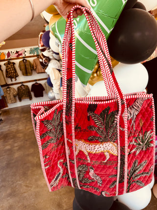Deep Red Velvet Animal Tote Bag
