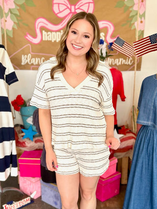 Tenny Knit Brown Striped Shorts Set