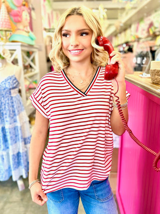 Junie Red Striped V-Neck