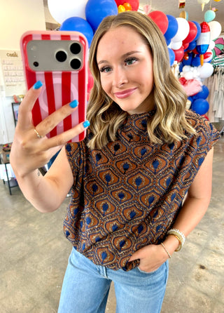 Jenina Rust Mock Neck Top