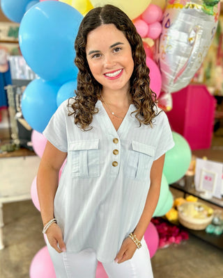 Morrison Light Blue Striped Collared Blouse