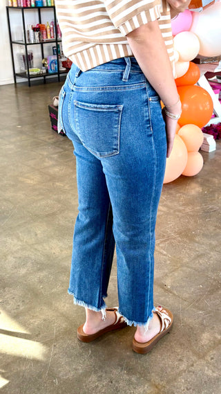 Zafira Mid Rise Crop Straight Jeans by Risen