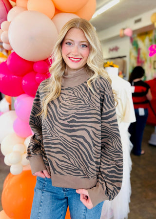 Luka Mocha Zebra Print Sweatshirt