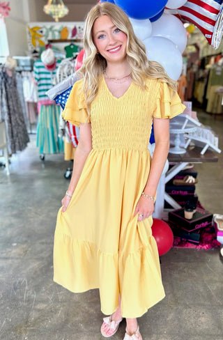 Chanci Midi Dress in Yellow