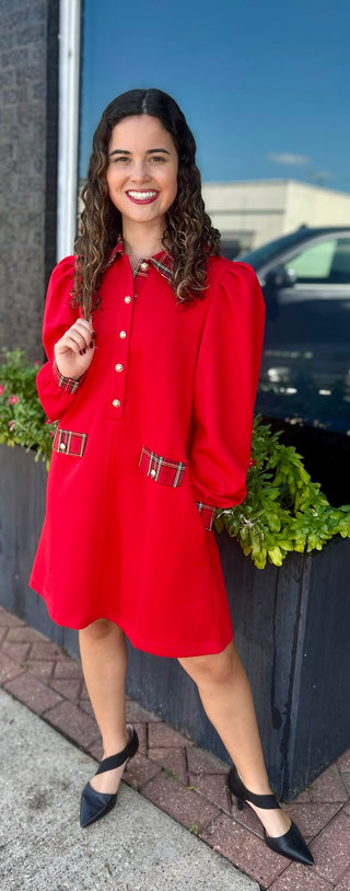 Selma Collared Mini Dress in Red