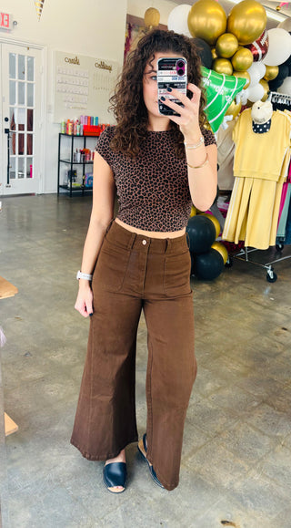 Serena Wide Leg Brown Pants