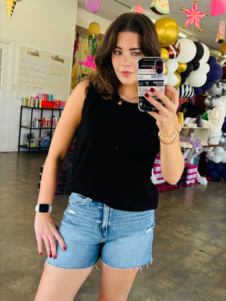 Ariah Smocking Edge Top in Black