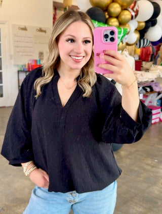 Vina Balloon Sleeve Blouse in Black