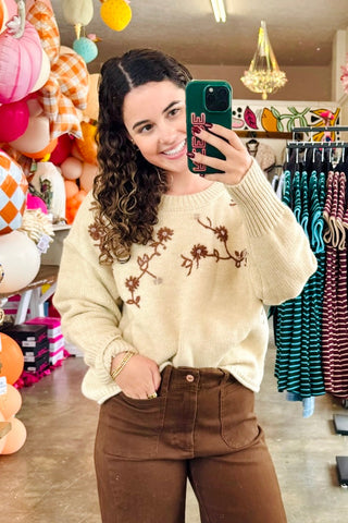 Yorick Embroidered Sweater in Cream