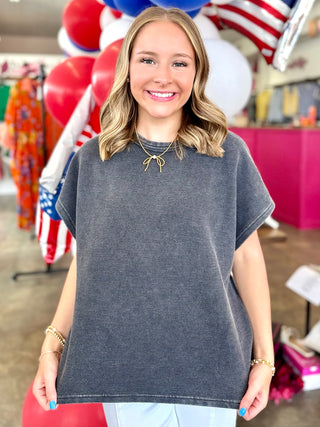 Mimi Black Drop Shoulder Knit Top