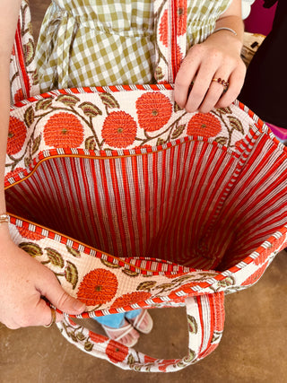 Orange Floral Weekender Tote Bag
