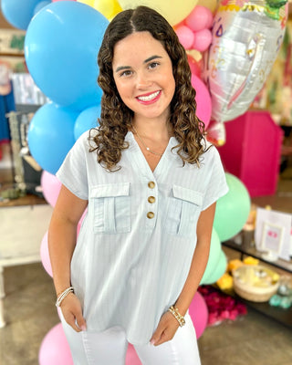 Mariah Button Down Top in Light Blue