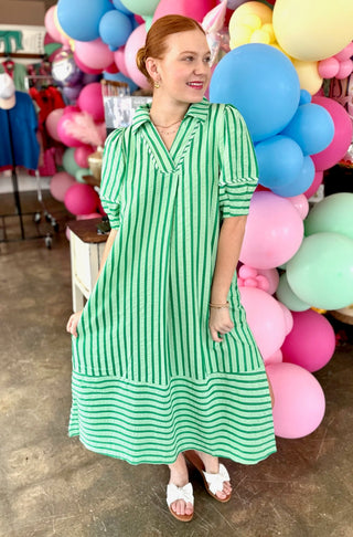 Herley Puff Sleeve Midi Dress in Green