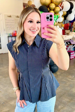 Ismera Striped Navy Sleeveless Top