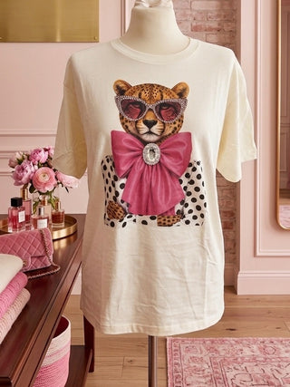 Jeweled Pink Bow Leopard Tee