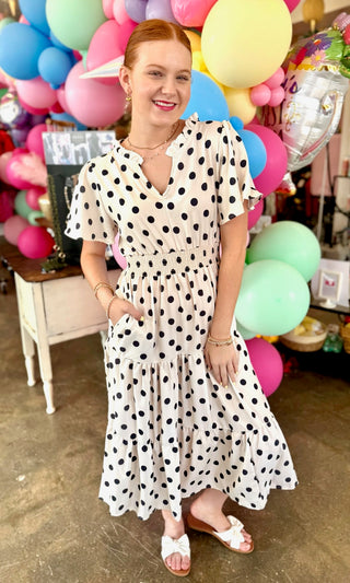 Madelene Polka Dot Maxi Dress in Ivory/Black