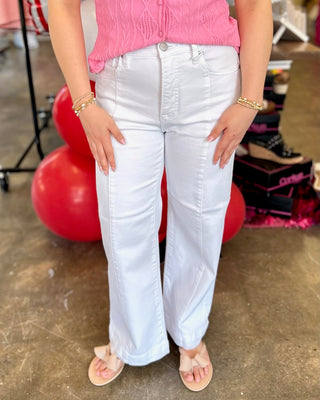 Alycia White High Rise Crop Wide Jeans by Risen