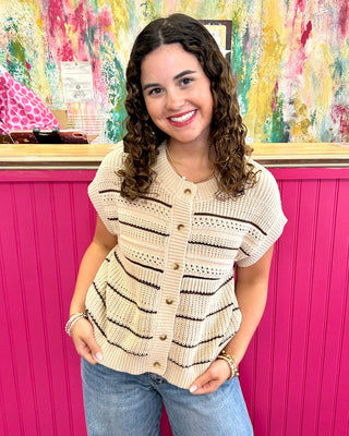 Ronnie Button Down Cardigan in Khaki