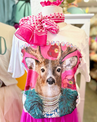Funky Deer White Crystal Graphic Tee