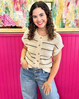 Ronnie Button Down Cardigan in Khaki