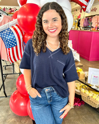 Jenelle Boxy Knit Top in Navy