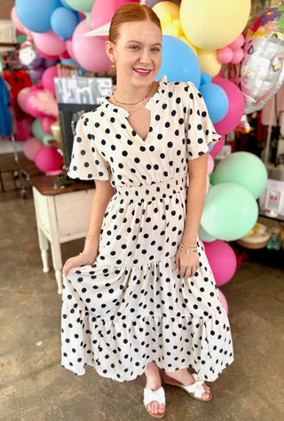 Madelene Polka Dot Maxi Dress in Ivory/Black